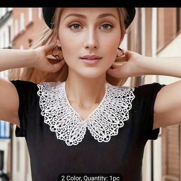 NWT Boho Elegant Lace Collar Pearl Details in White Dainty Retro - Picture 3 of 16